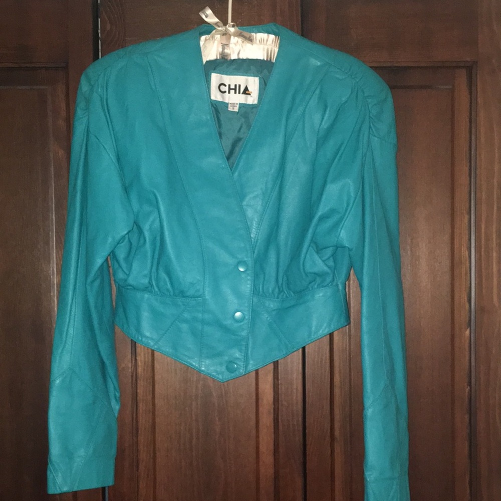 Vintage Chia rich aqua leather suit!